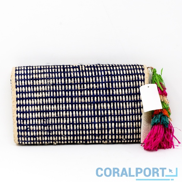 Mar Y Sol Dalia Raffia Clutch, Navy - Picture 3 of 6